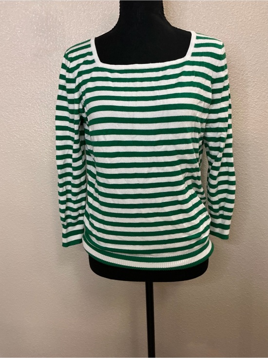 Joseph Tops - Joseph Green and White Striped Scoop Neck Long Sleeve Top